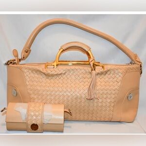 Joy Mangano Cream Woven Handbag Set